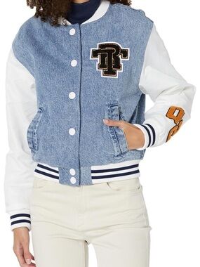 True Religion Denim Letterman Jacket - Blue & Cream